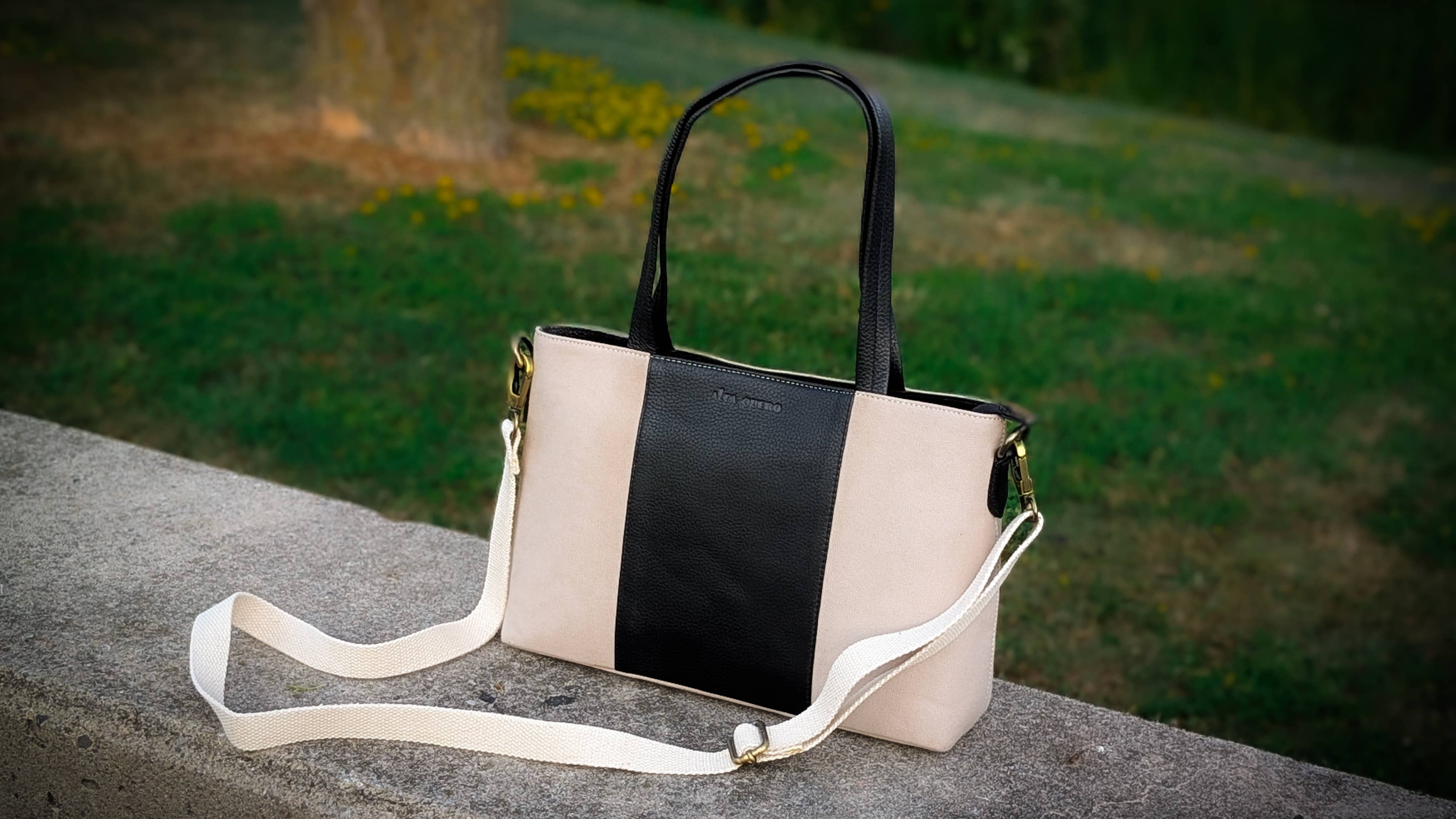 Alta Quero - Vente Tote bag – femme - Sac cabas, cuir beige et noir, quotidien5