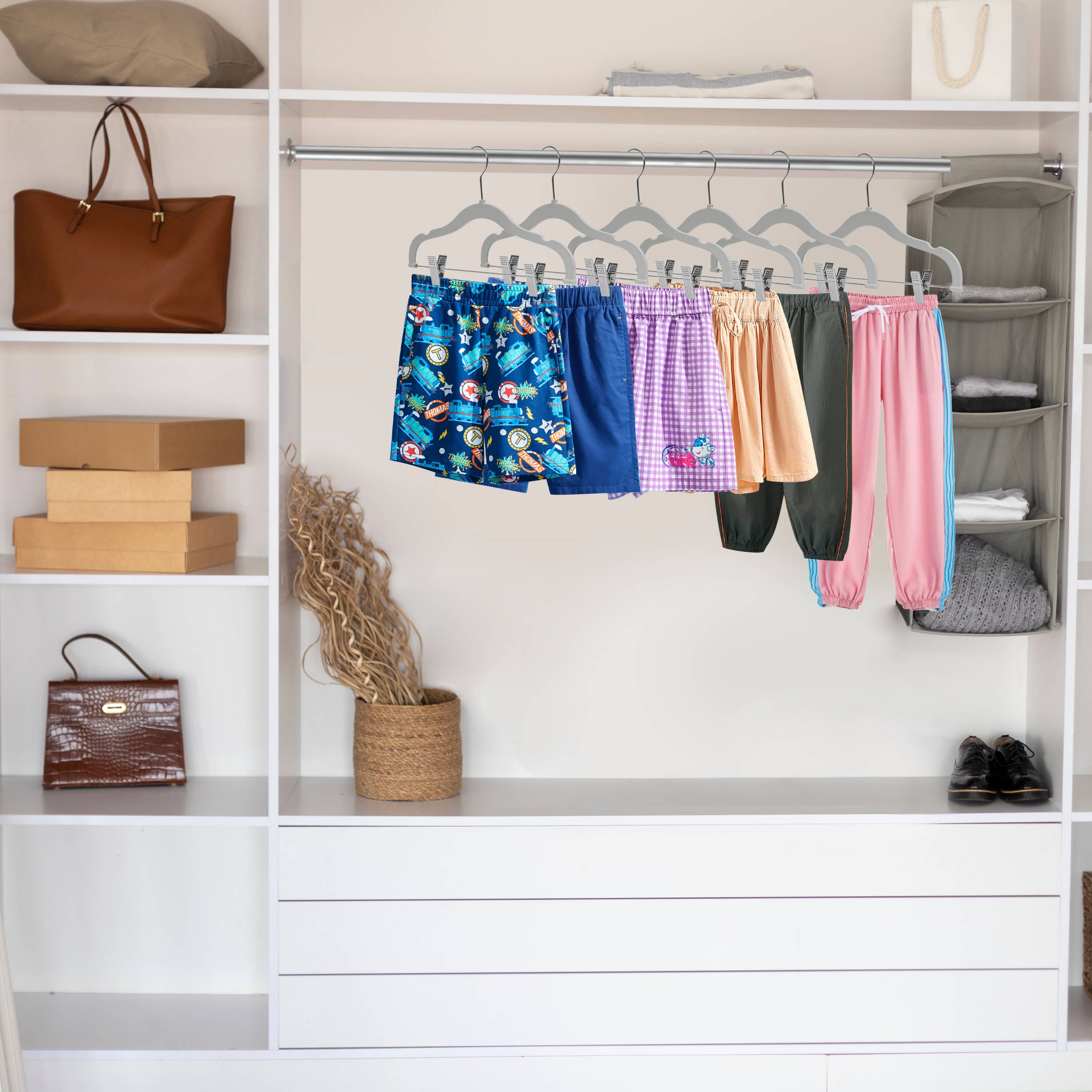 Quality Hangers – wholesale Clothes hangers – PL063 - 13.5" Kids Plastic Skirt Hangers with Clips - Gray2