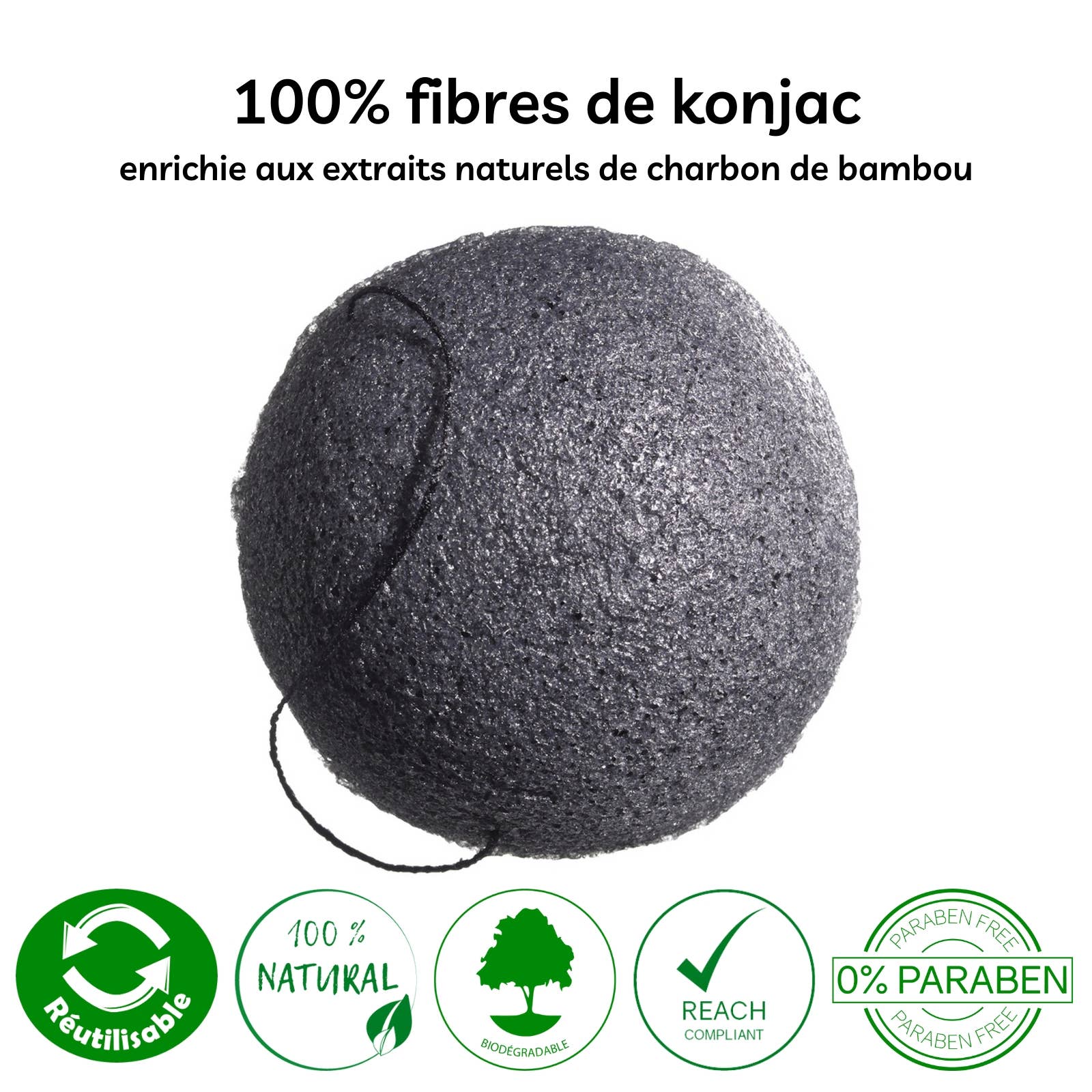 Zen'Arôme - Vente Nettoyants pour le visage - Éponge Konjac Visage Charbon de Bambou - 100% Naturelle4