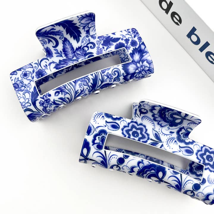 TheDivaSoap - Wholesale Hair Clip - Women's - Blue and White Porcelain Pattern Hair Claw Clip3