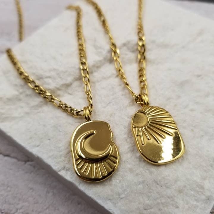 Moonlight & Sunshine Filled Crescent Moon Pendant Necklace for wholesale by Treasure Wholesale
