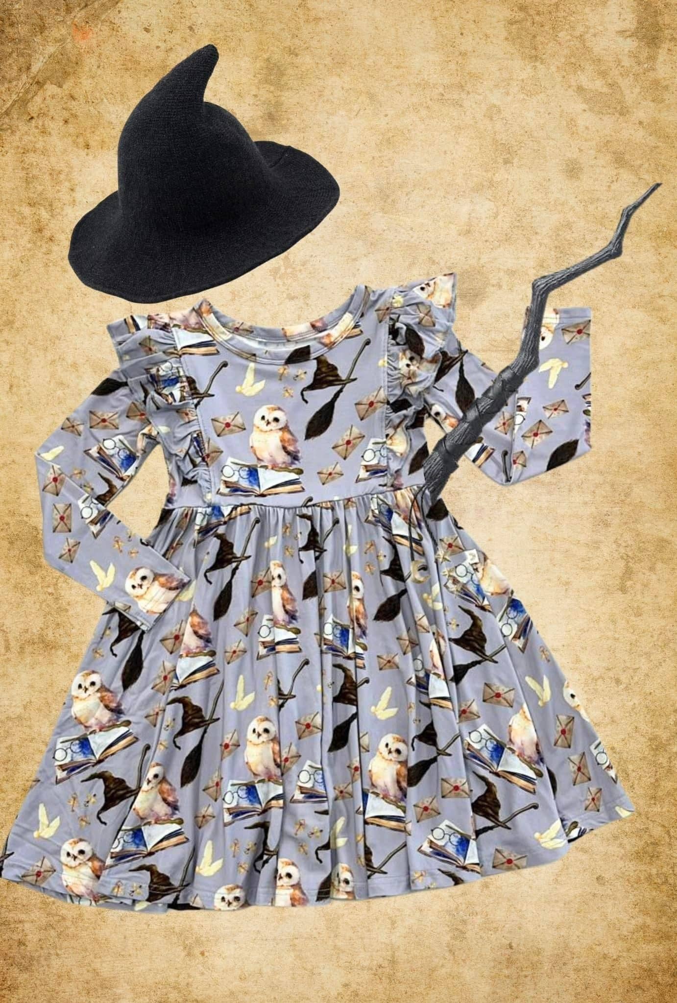 Riley & Rett - Wholesale Dress - Kids - Yer A Wizard Long Sleeve Ruffle Twirl5