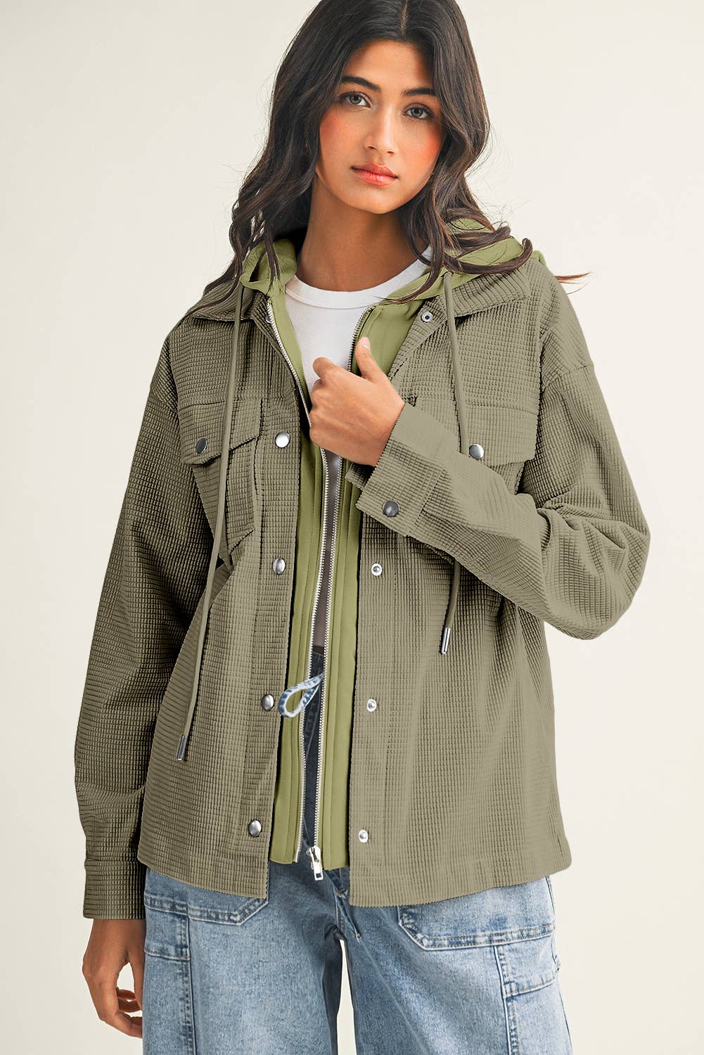 Little Daisy Closet - Wholesale Shirt Jacket/Shacket - Women's -  LDC Solid Textured Patchwork Flap Pocket Shacket6