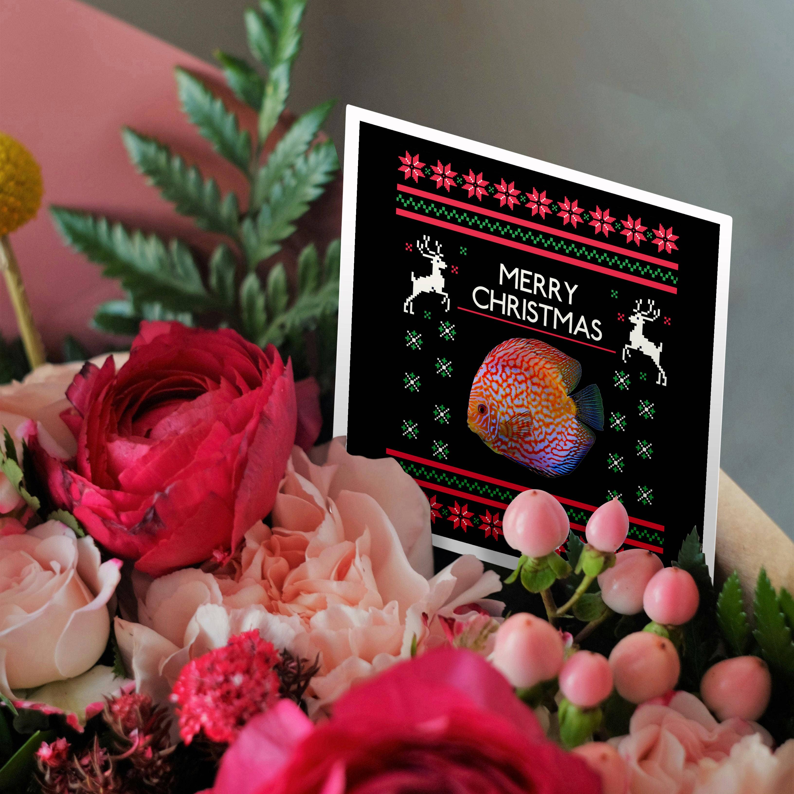 3dRose - Wholesale Everyday Greeting Card - 3dRose, Merry Christmas Xmas and Snowflake with Discus Fish, Greeting Card2