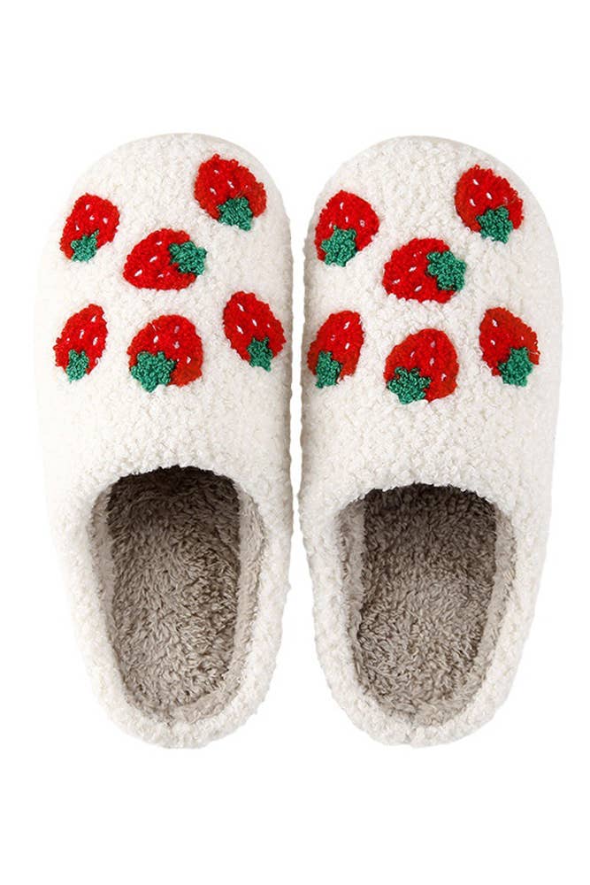 White Cozy Warm Strawberry Flurry Knit Slippers CF-MMD009 for wholesale on Faire1