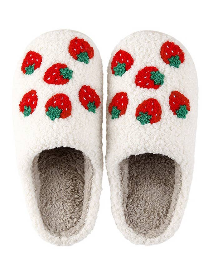 White Cozy Warm Strawberry Flurry Knit Slippers CF-MMD009 for wholesale on Faire1