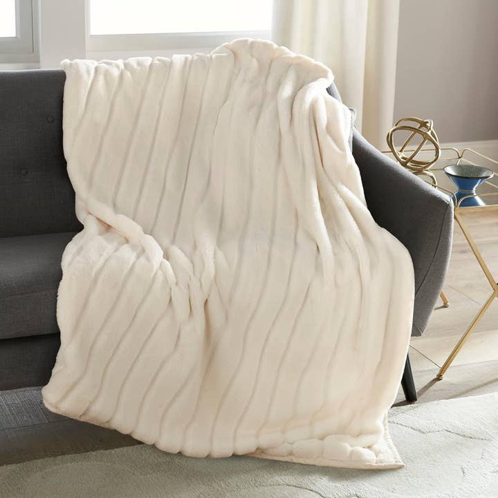 Crafted by Catherine - Wholesale Throw Blanket - Channel Cut Faux Rabbit Fur Throw 50" x 60"