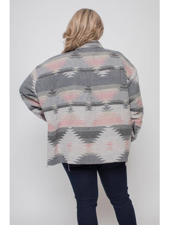 Curve Market - Wholesale Shirt Jacket/Shacket - Women's - PLUS SIZE TRIBAL NAVAJO PRINT SHACKET