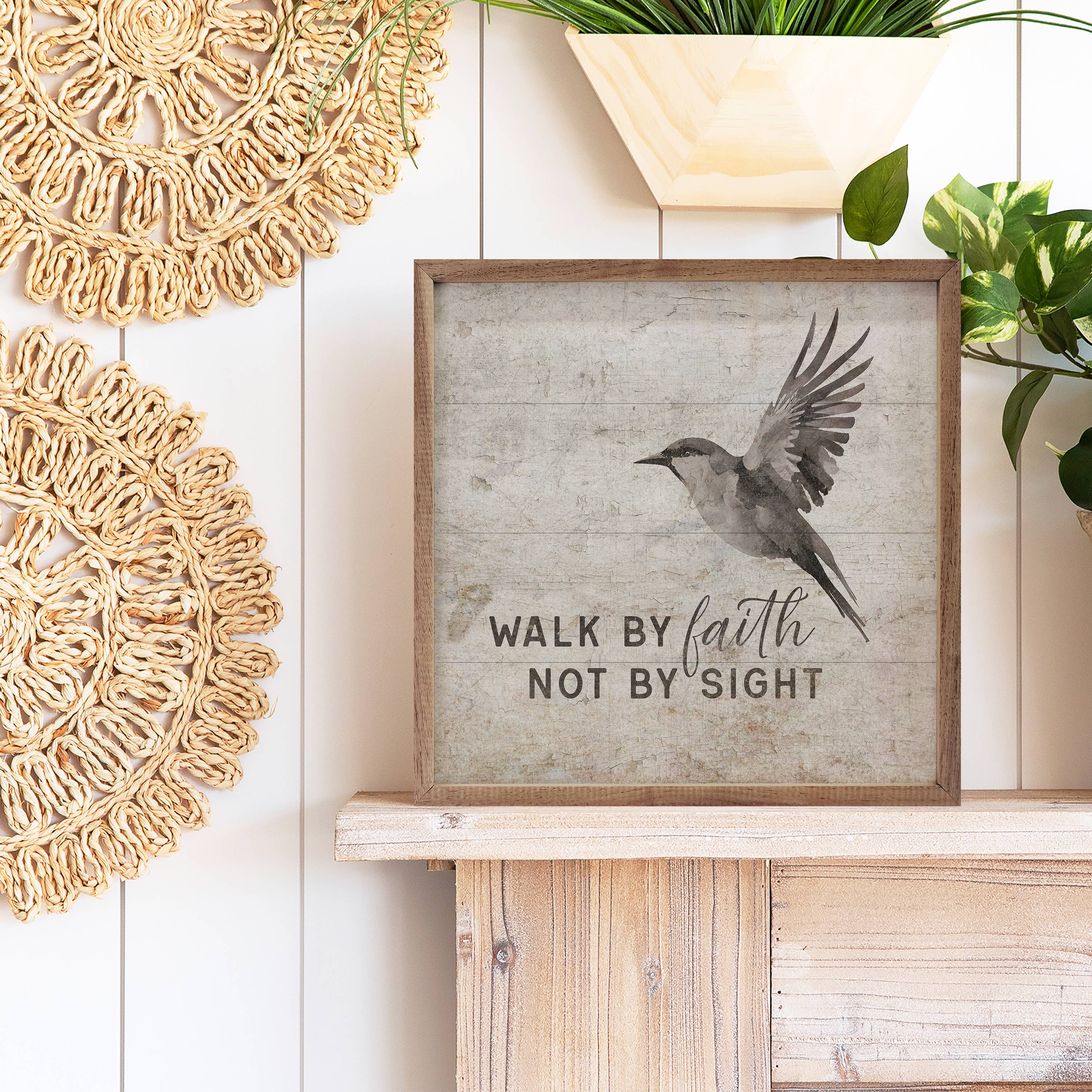 Kendrick Home - Wholesale Sign - Walk By Faith Not By Sight Bird White1