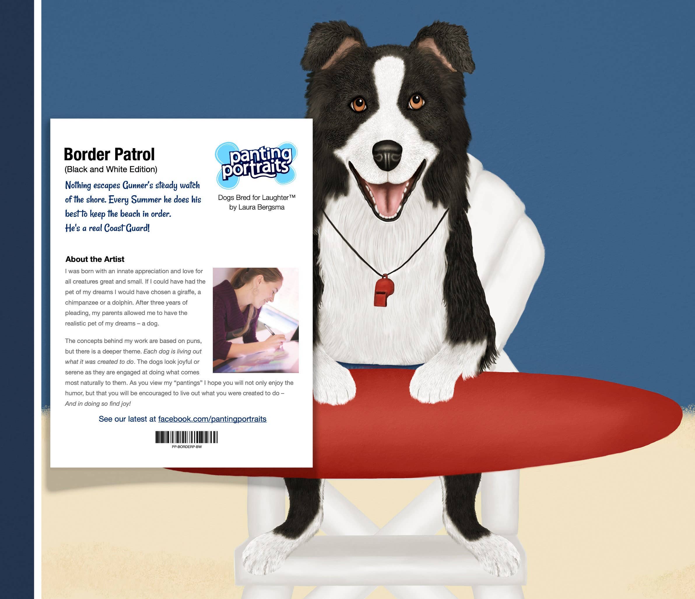 Laura Bergsma Studio – Engroshandel Kunsttryk – Border Collie Dog Art Print, Border Patrol, Sort og Hvid3