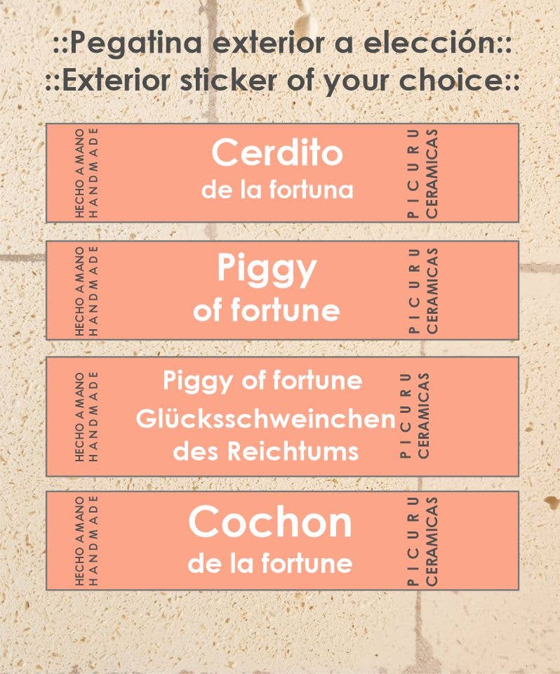 Picuru ceramicas – Großhandel Dekofigur – Glücks-Schwein Amulett mit goldener Glasur – 5 Sprachen3