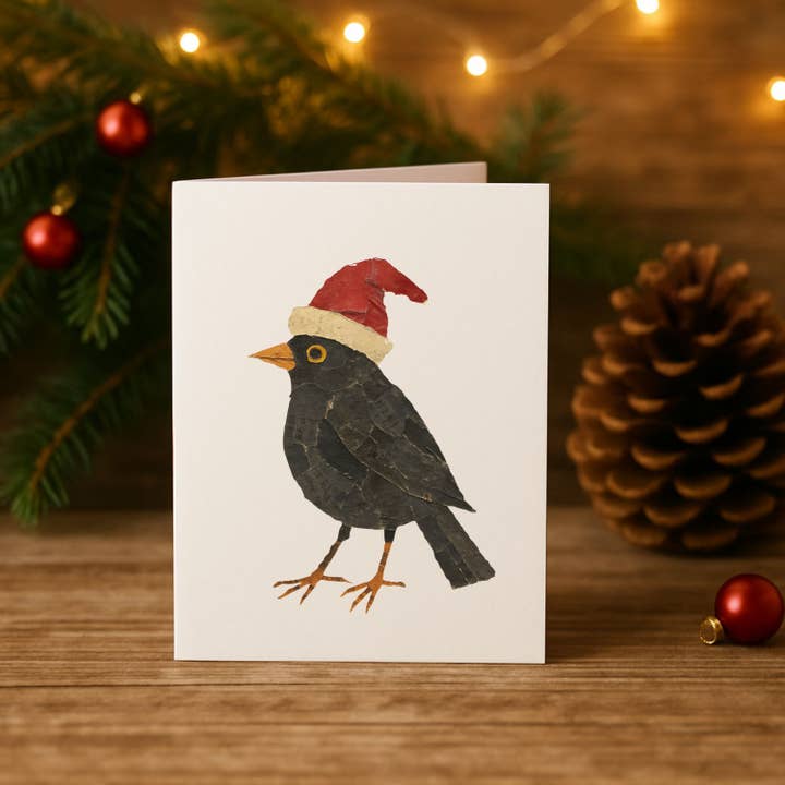 Biglietto di Auguri di Natale con Merlo, Confezione da 10 per la vendita all'ingrosso da parte di Kin Press Cards