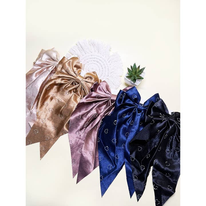 ASSORTED COLOR Satin Bow Clip with Heart Stud Detail Design for wholesale on Faire3