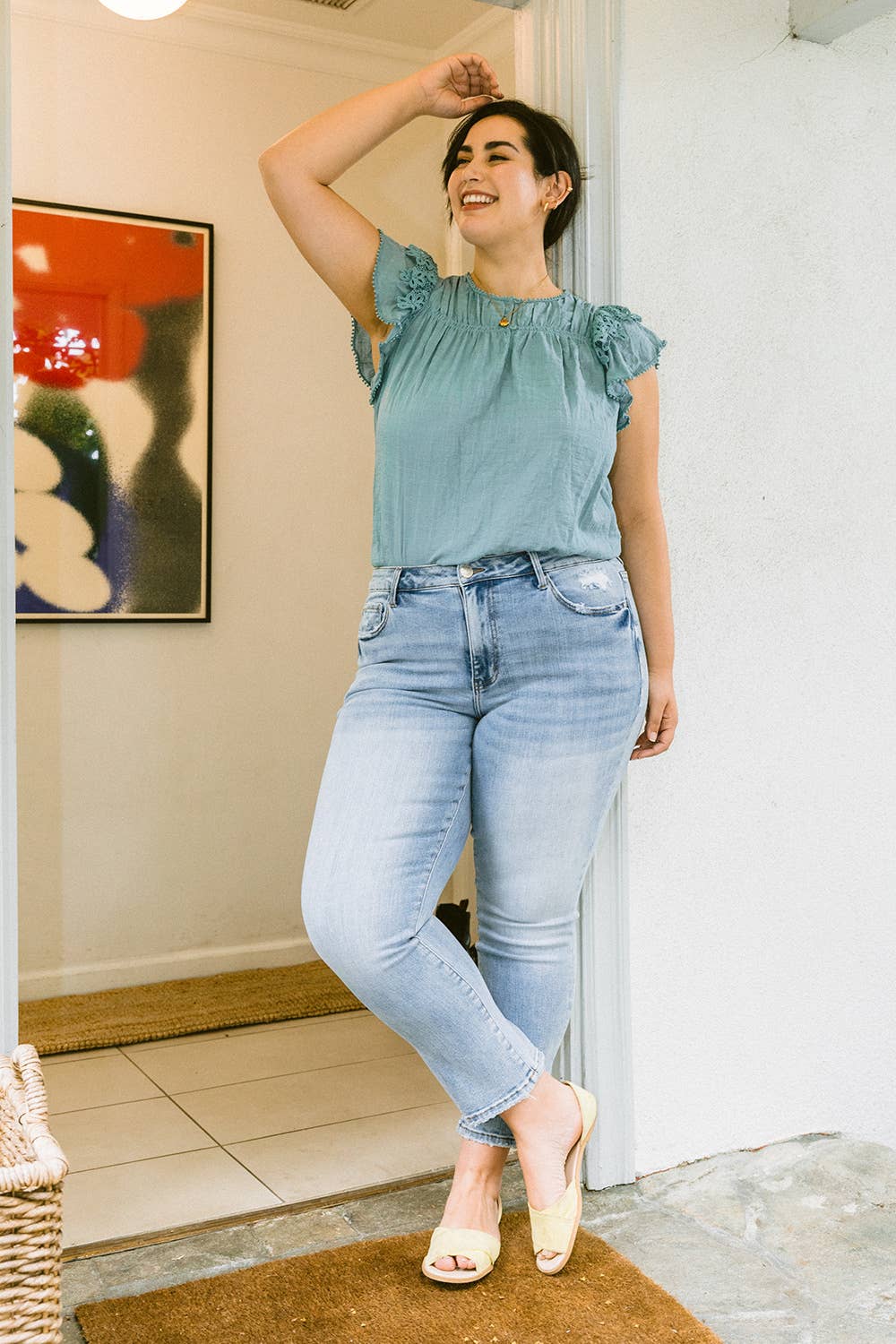 fordele PLUS SIZE MID RISE CROP SLIM STRAIGHT JEANS LV1079-P for engroshandel på Faire3