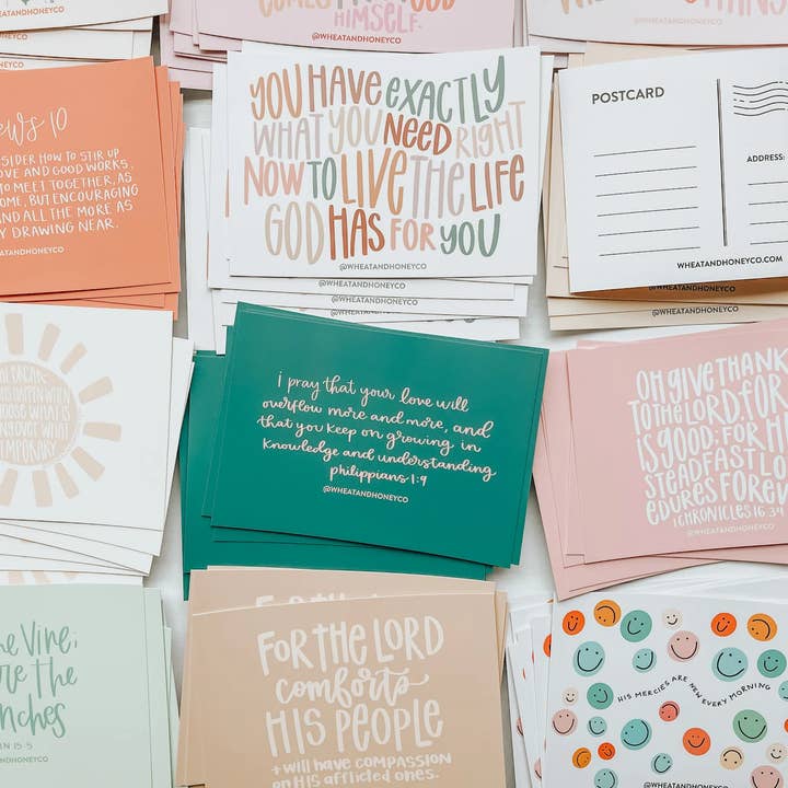 Wheat and Honey Co. - Vente Cartes postales - Lot de 48 cartes postales encourageantes - Designs surprises