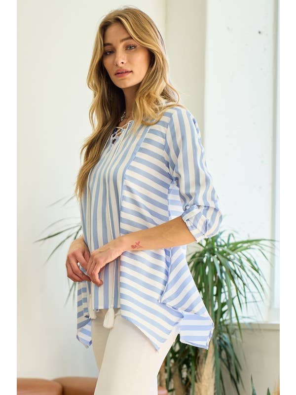 Weiß/Blau Streifenbluse Shark Bite - 12099T für den Großhandel auf Faire7