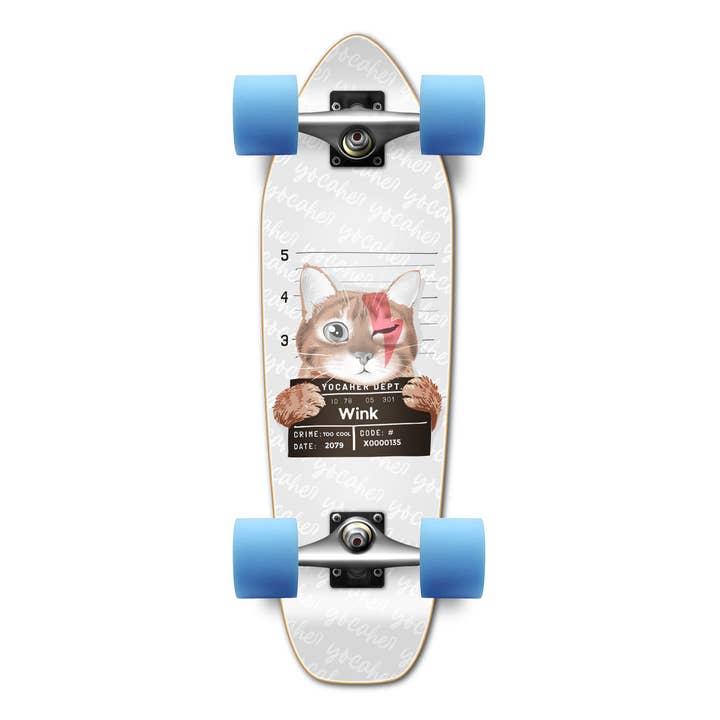 Mini Cruiser Skateboard Longboard-Rockstar Cat-White Wink voor wholesale door Yocaher Skateboards