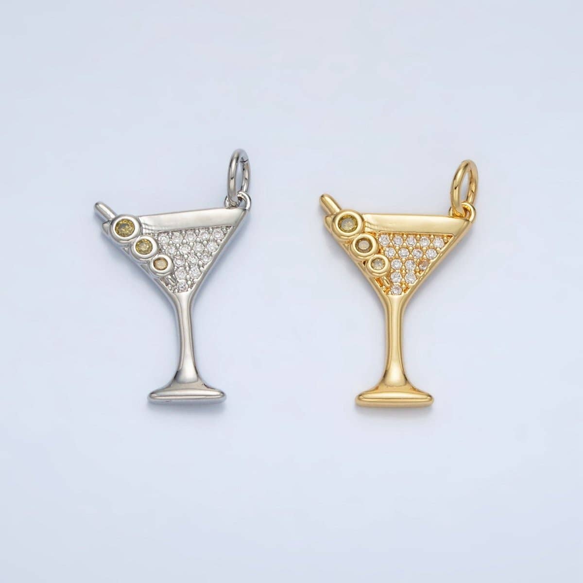 Aim Eternal - Wholesale Individual Charm/Pendant - 14K Gold Filled Micro Paved CZ Mini Martini Alcohol Drinks Charm in Gold & Silver | M5024