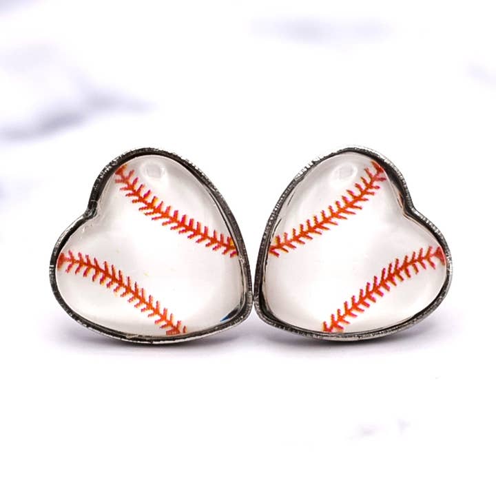 Baseball Heart Shaped Photo Stud Earrings for wholesale by Daydreamer Designs