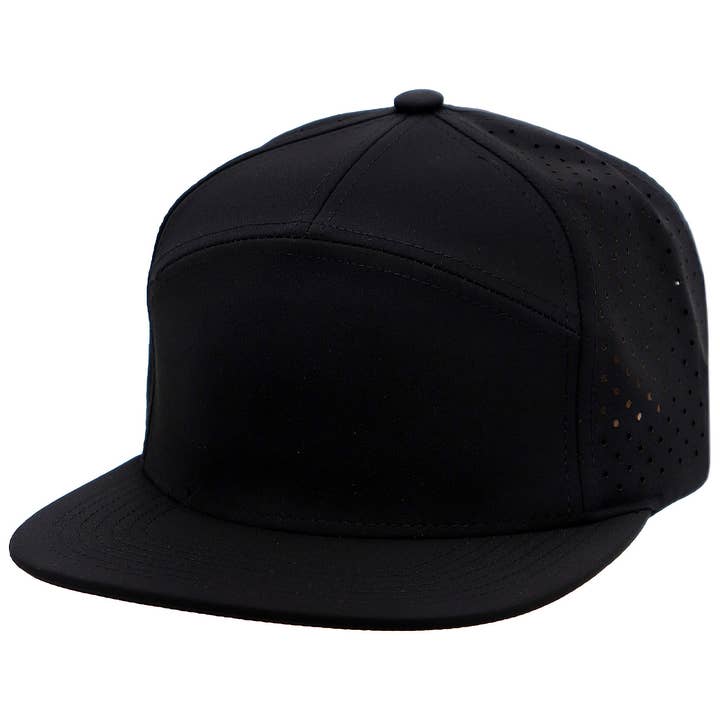 Cap Zone - Wholesale Flat Brim Cap - Unisex - 7 Panel Flat Bill Perforated Snapback