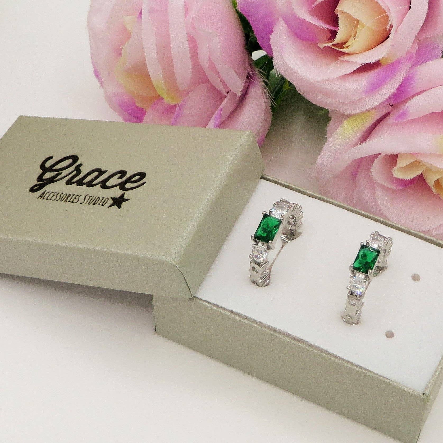 Daemon srls - Wholesale Hoop Earrings - CHRISTY hoops - Orecchini a cerchio con Cubic Zirconia taglio baguette4