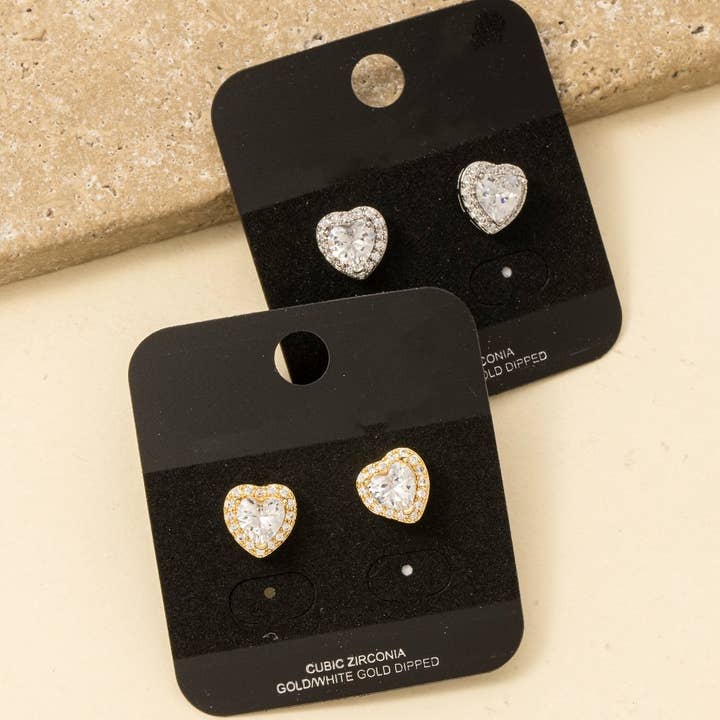 Gold Dipped Heart Halo Cz Stud Earrings for wholesale by Anarchy Street