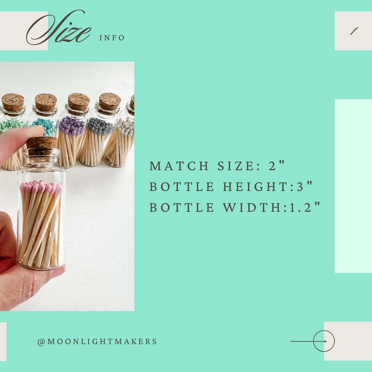 Moonlight Makers – wholesale Matches – Fancy Safety Matches Glass Vial - 8 Colors - 40 matches MV4014