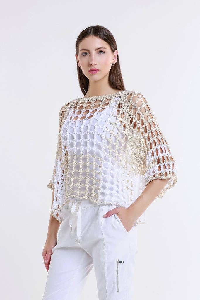 TINA Stephens Italy/Tees By Tina - Vendita all'ingrosso Maglione tricot - Donna - Doris Ballet Slv - Maglia quadrata bicolore (BQ906)10