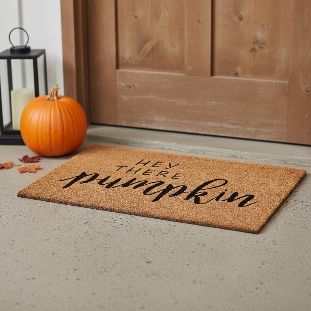 HomeRoots - Wholesale Door Mat - 24" X 36" Brown And Natural Fall Hey There Pumpkin Outdoor Coir Door Mat1