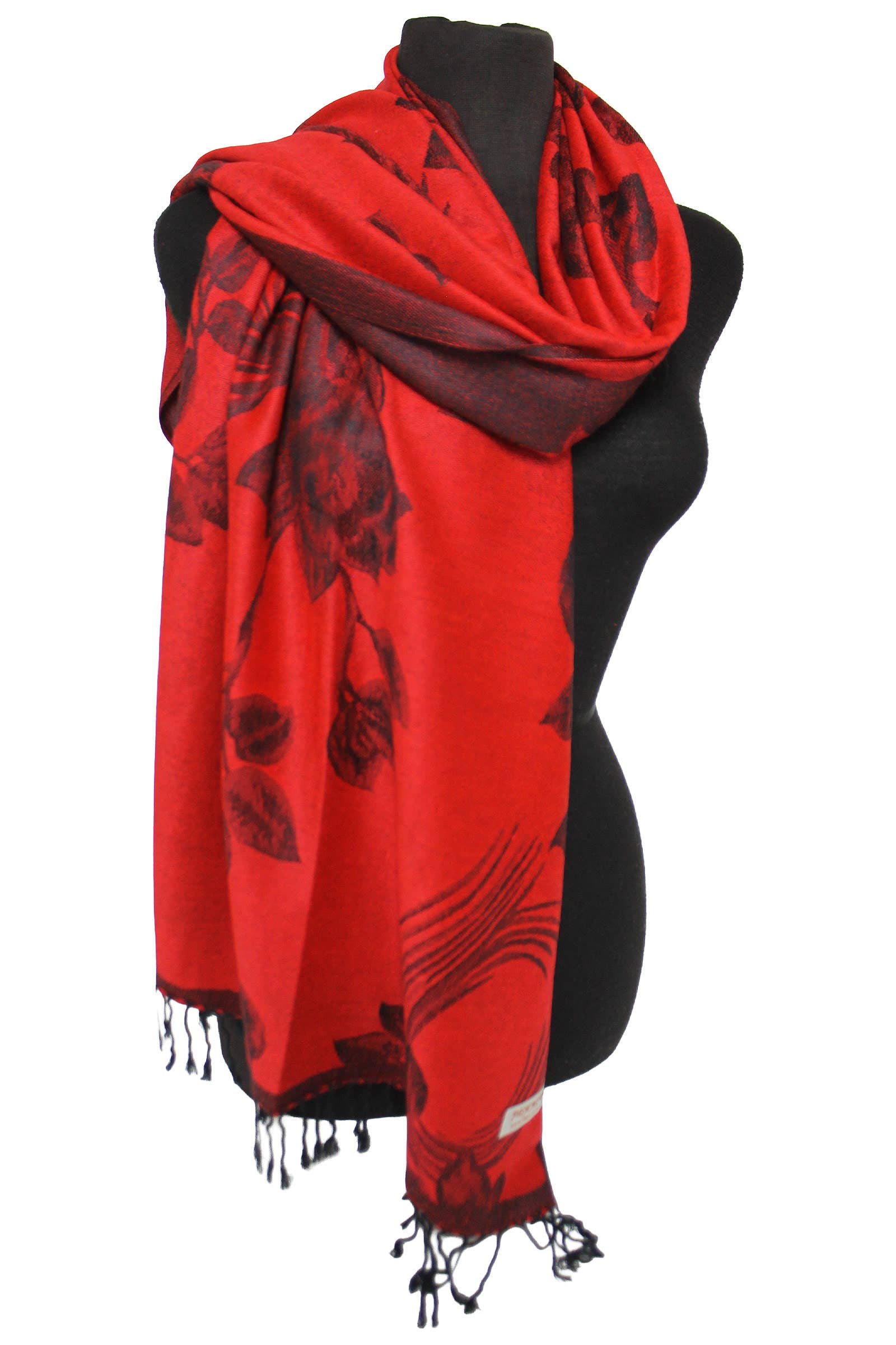Cap Zone - Wholesale Scarf - Women's - Rose Floral Faux Silk Pashmina Wrap Scarf17