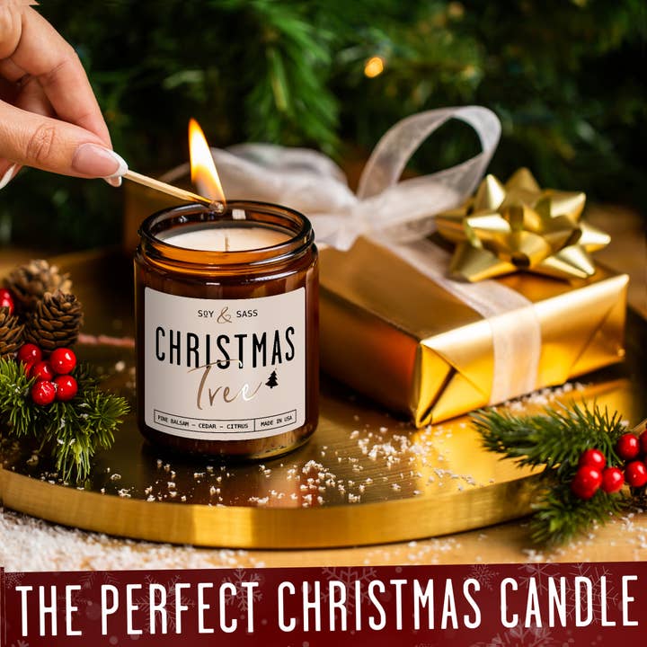 Soy and Sass - Wholesale Jar/Filled Candle - Christmas Tree Soy Candle - Christmas Candles MADE IN USA