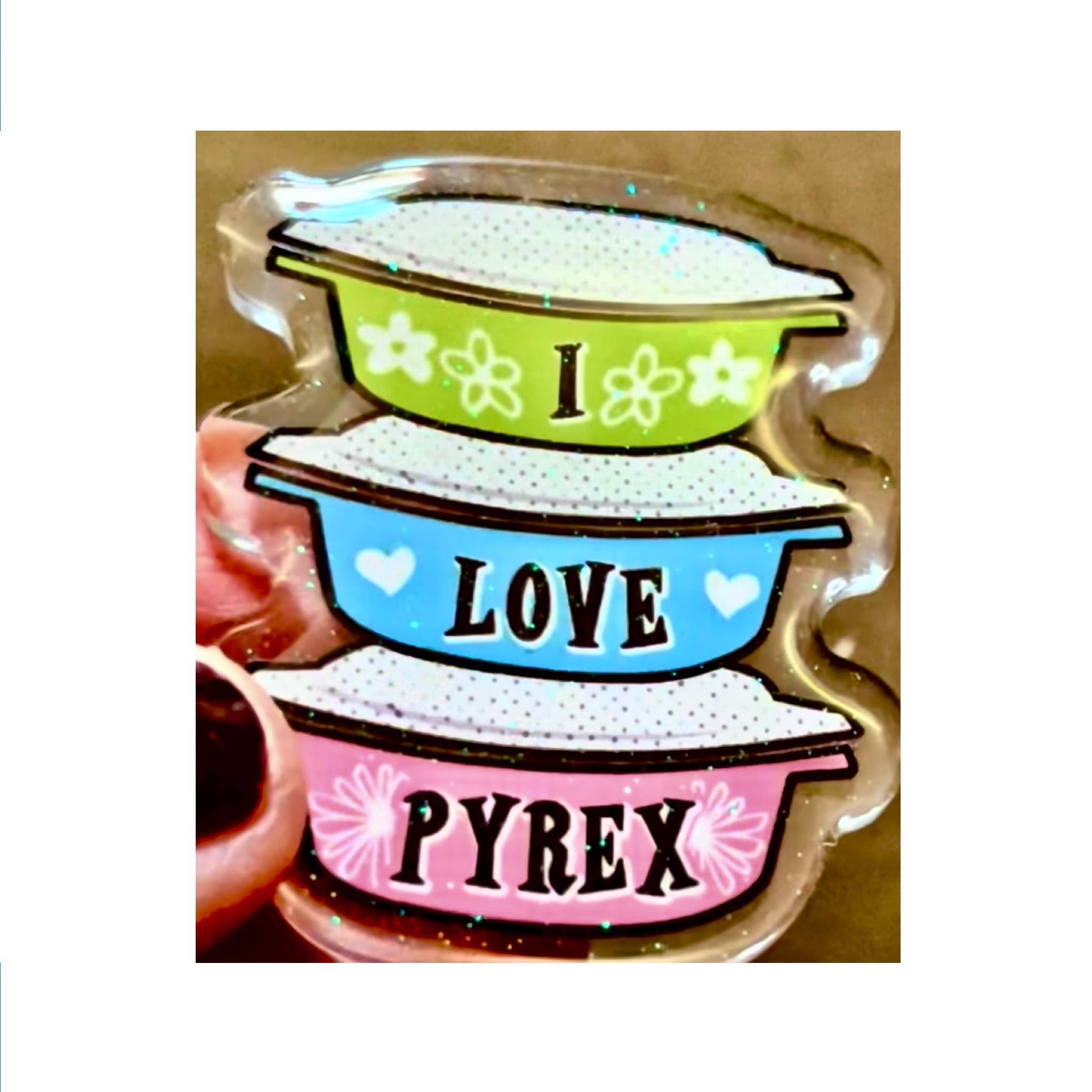 ModMoxGoods - Wholesale Brooch - PINS - vintage Pyrex theme acrylic with glitter Bar pin11