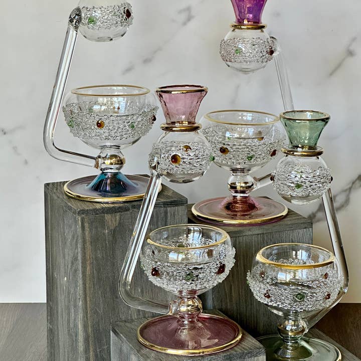 Arabazaar Gallery LLC - Wholesale Oil Warmer - Egyptian Handblown Oil Burner Embossed Glass Dots W/ 14K Gold Liner Design . Holiday Decor, Gift for love, Christmas Decor.