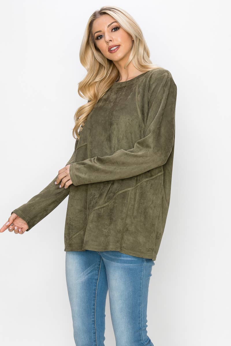 Joh Apparel - Wholesale Blouse - Women's - Aldis Stretch Suede Stitched Top14