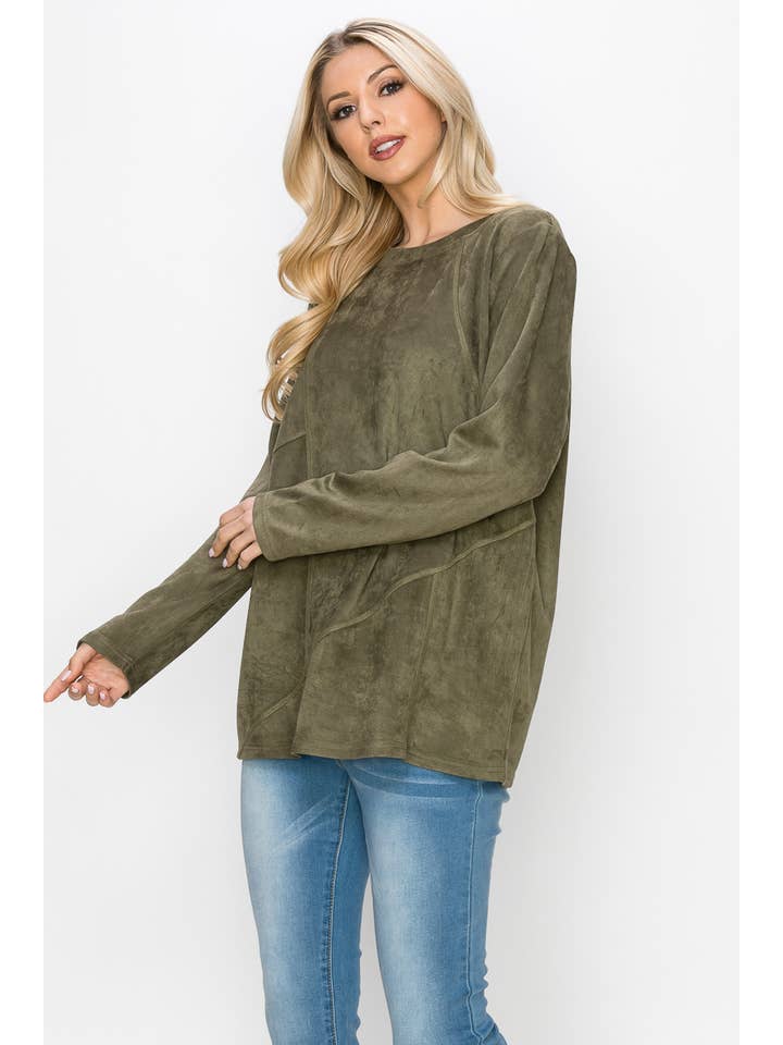 Joh Apparel – wholesale Blus - Dam – Aldis Stretch Suede Stitched Top14
