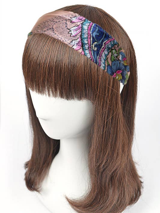 Vintage Flower Print Silk Headband for wholesale by Artini Accessories