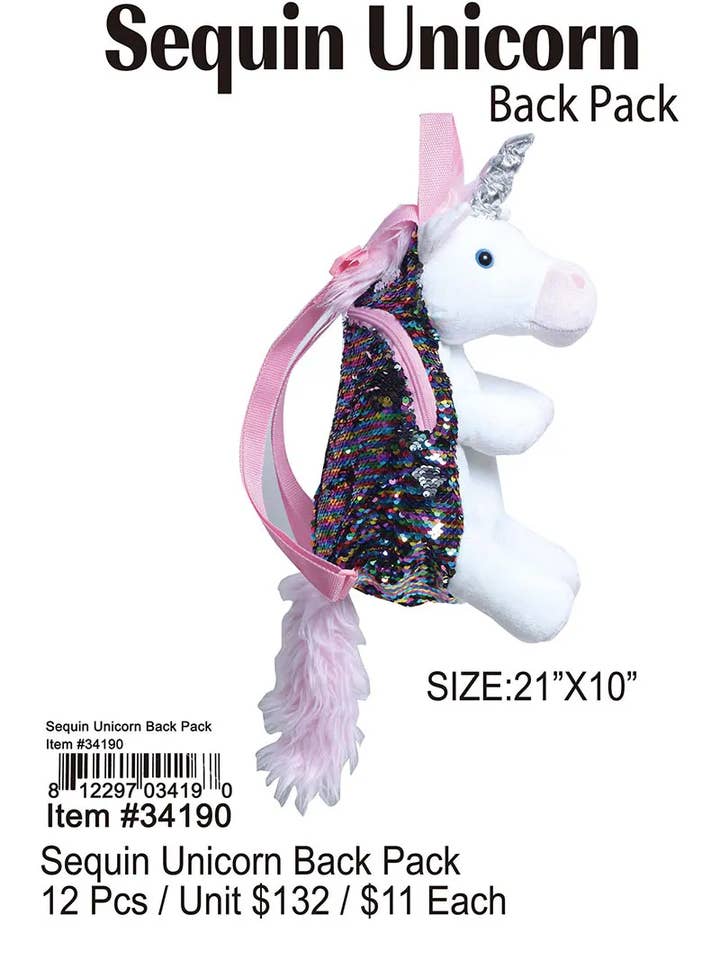 Sequin Unicorn Back Pack . for wholesale by Puka Creations