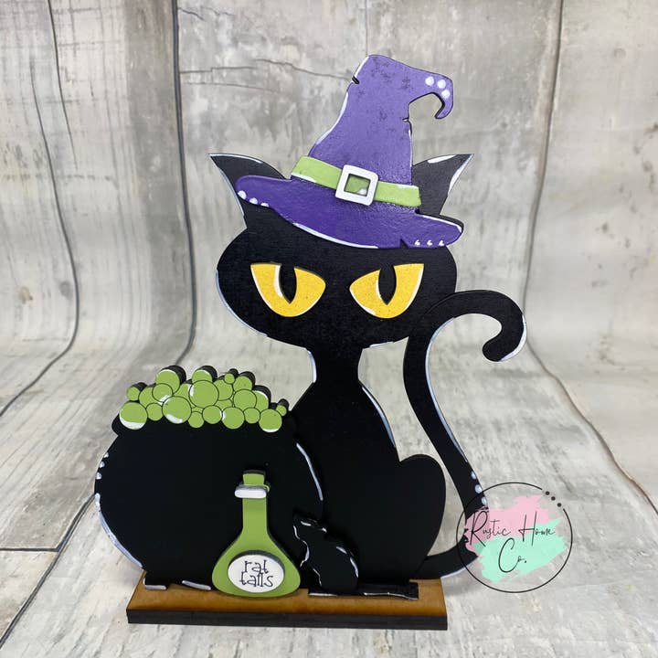 Kit fai-da-te per insegna artigianale con gatto nero di Halloween per la vendita all'ingrosso da parte di Rustic Home Co LLC