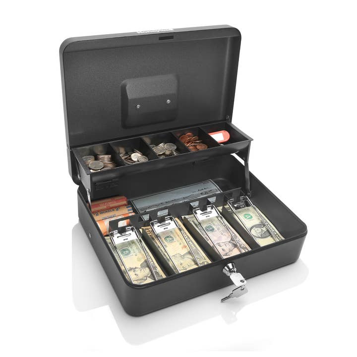 Black Honeywell Steel Tiered Cash Tray with Key Lock 6213 for wholesale on Faire