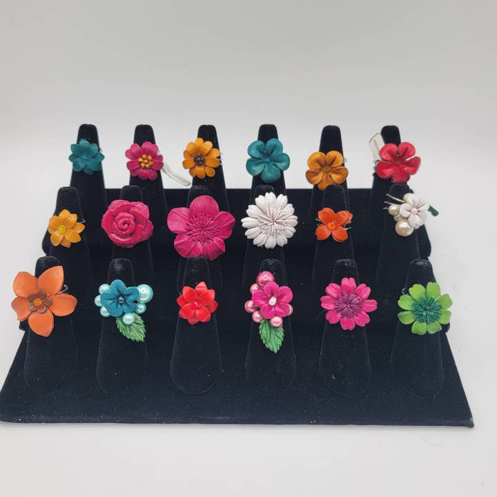 Sunflower Handmade leather inc - Wholesale Single Stone/Solitaire Ring - assorted leather flower ring