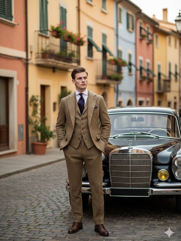 3-Piece Light Brown Tweed Suit for Men | FREE Shipping for wholesale on Faire3