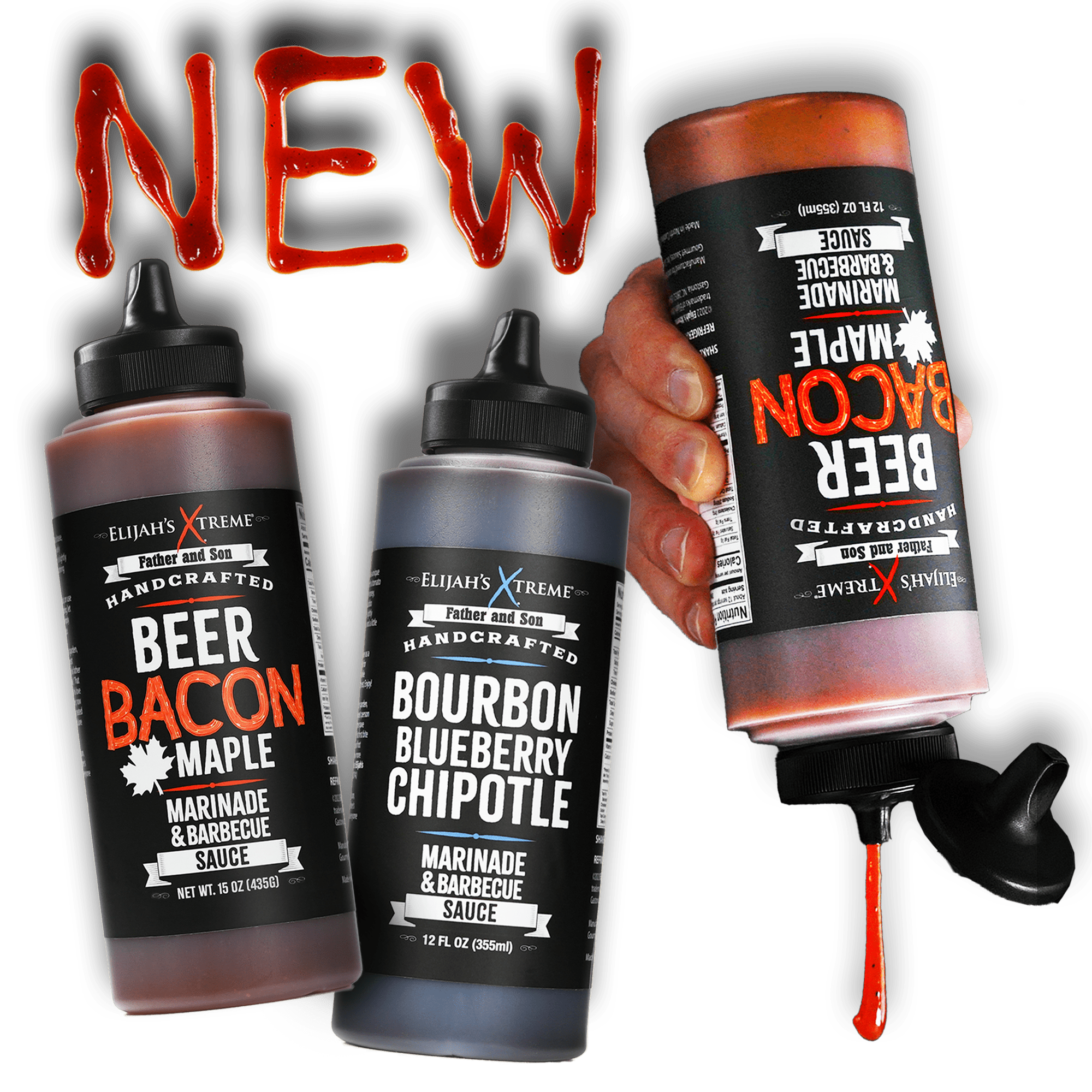 Elijah's Xtreme Gourmet Sauces - Vente Sauces barbecue - Sauce BBQ et Marinade Bière Bacon Érable 355 ml (NOUVELLES BOUTEILLES)2