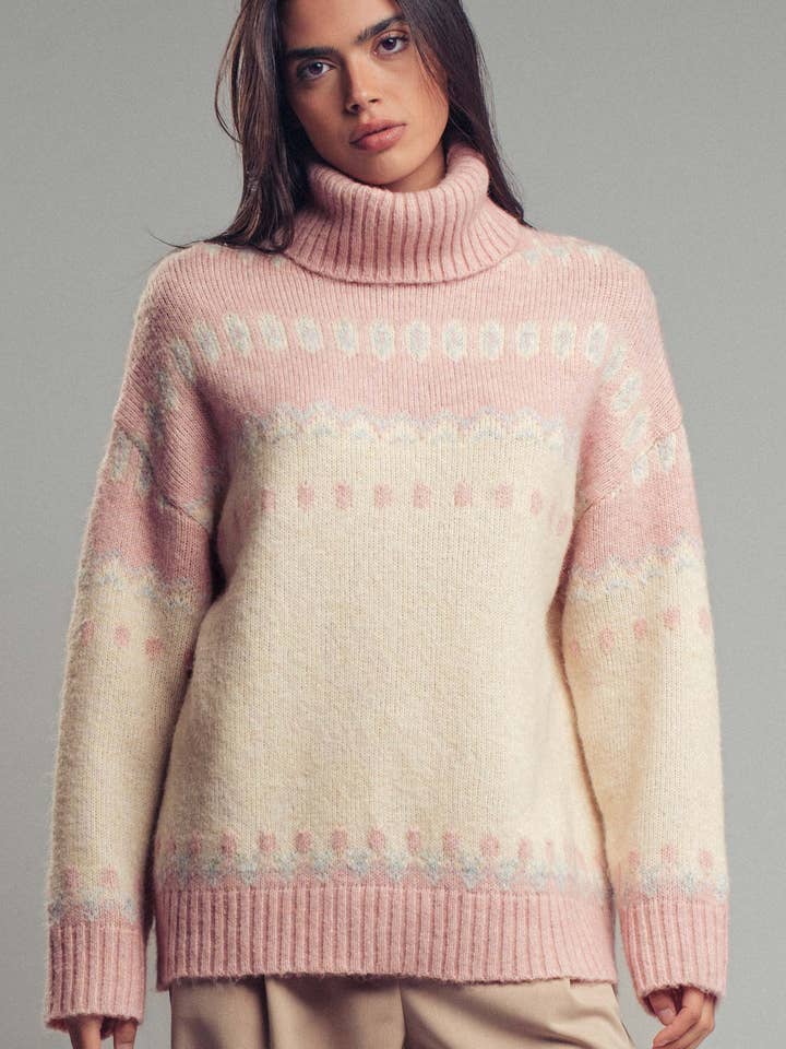 Urban Daizy - Vente Pull en maille – femme - Pull à col roulé coupe décontractée motif Fair Isle3