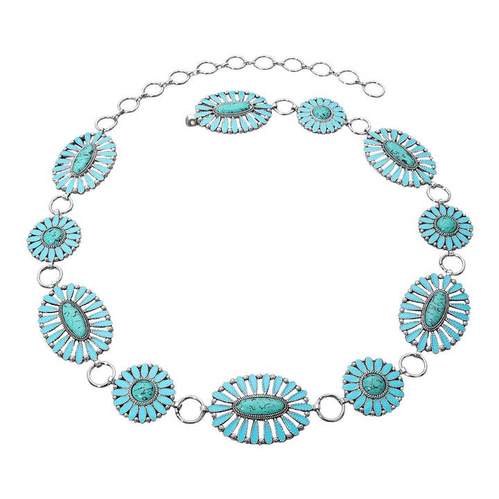 Sensibling Corp. - Wholesale Belt - Women's - Boho Vintage Western Oval Round Stone Concho Chain Belt9