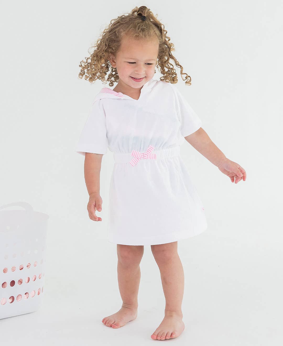 RuffleButts + RuggedButts - Wholesale Swim Cover Up - Kids - Girls White Terry Cover-Up2