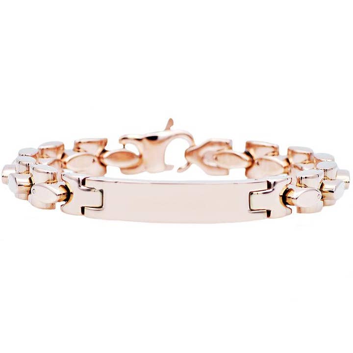 Blackjack Mens Jewelry - Wholesale Link & Chain Bracelet - Men's Rose Stainless Steel ID-Engravable Bracelet