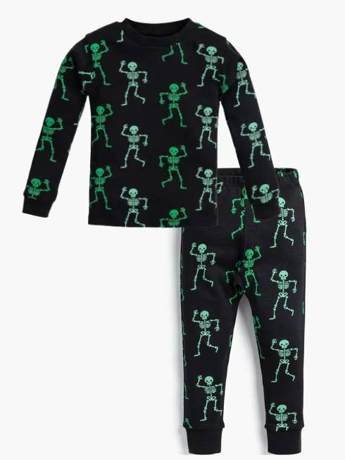 Halloween Kids Two-Piece Pajama Set_Skeleton Dance Party for wholesale by Monica + Andy