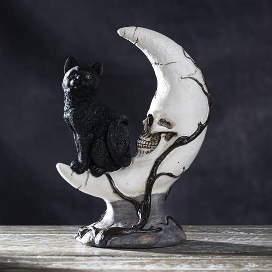 Black Cat on Moon Skull for wholesale by Pacific Trading