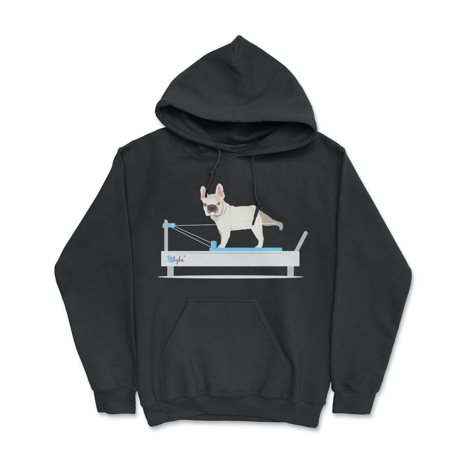 Skyba - Wholesale Hoodie - Women's - French Bulldog on Pilates Reformer - Cozy Hooded Sweatshirt3