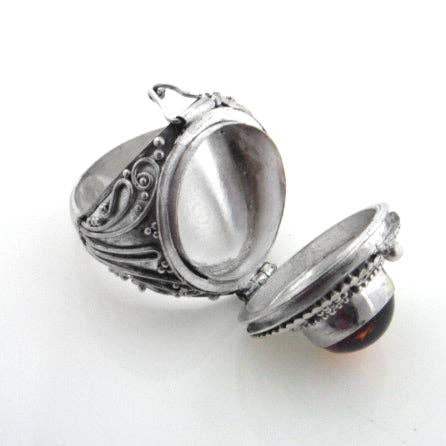 Silver Insanity - Vendita all'ingrosso Anelli con pietra singola/solitario - Grande anello in argento Sterling a forma di scatola di veleni in vera ambra1